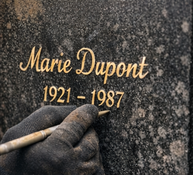 Détail main peignant lettres